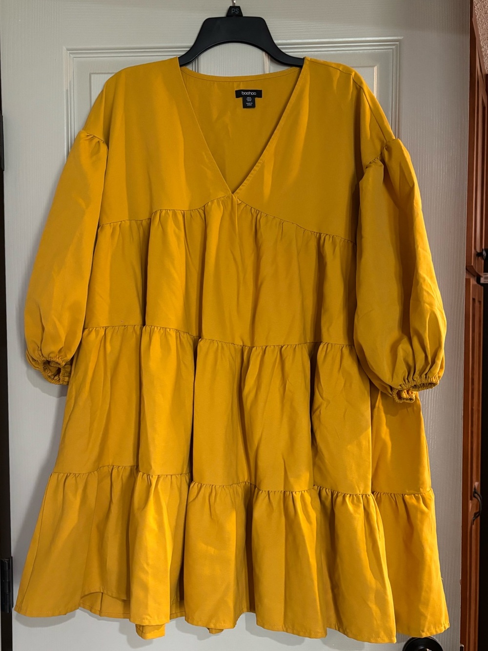 Boohoo Mustard Tiered V-Neck Mini Dress
